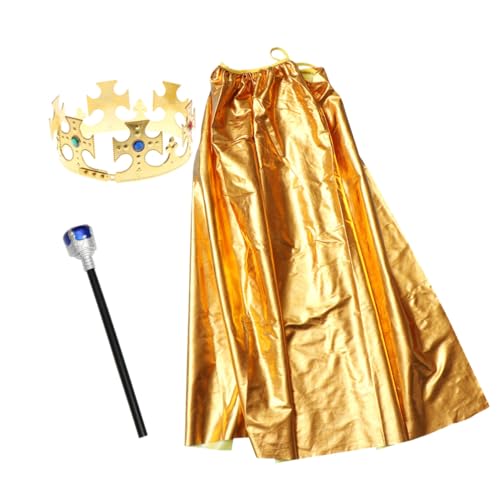 NAMOARLY 3-teiliges Set Prinz Umhang Krone Cane Kit Königszepter Jungen-outfit Prinz Cosplay Kleidung Gold Cosplay-performance-requisiten Jungenbekleidung Rot Hosenhemd Shirt Kind Halloween von NAMOARLY