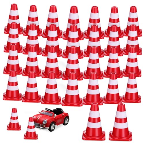 NAMOARLY 30st Verkehrskognitives Winzige Straßenkegel Zusammenklappbarer Verkehrsleitkegel Zusammenklappbare Verkehr Straßenblöcke Kuchendeckel Stangen Barriere Rot Plastik von NAMOARLY