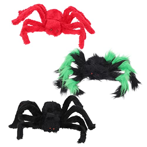 NAMOARLY 3Stücke Teiliges Halloween Spinnen Deko Plüsch Spinnen Für Geisterhaus Halloween Party Cosplay Und Karneval Große Schwarze Rote Und Gemusterte von NAMOARLY