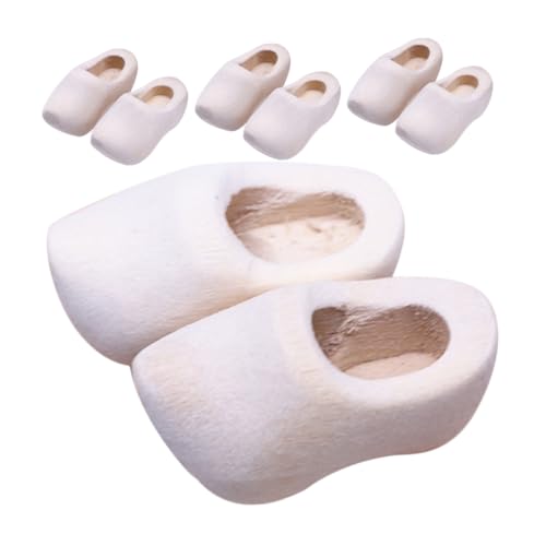 NAMOARLY 4 Paare Verstopft Kleine Babyhausschuhe DIY Puppenschuhe Kleine Puppenschuhe Zubehör Für Puppenhaus-Sandalen Mini-holzclogs Puppenhaus-Hausschuhe Kind Weiß Handbuch Krähe Hölzern von NAMOARLY