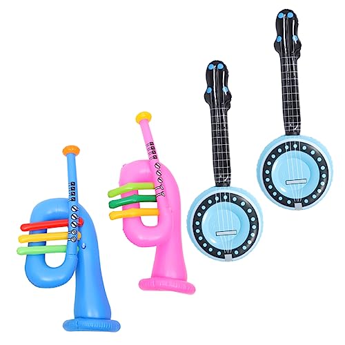 NAMOARLY 4 Stück Aufblasbares Musikinstrument-Hornspielzeug für Kinder Kinderspielzeug ziegenglocken Luftballons Banjo aufblasbares Spielzeug Instrumentenspielzeug Gitarre PVC von NAMOARLY