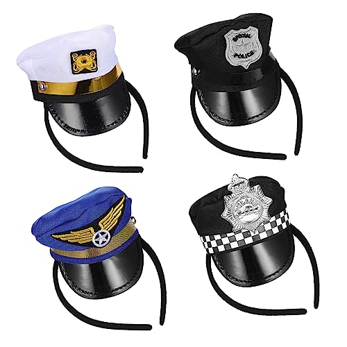 NAMOARLY 4 Stück Kapitänsmützen Mini-polizistenmütze Polizeimütze Yacht-kapitänshut-haarreifen Matrosenmütze Frauen Hut Kostüm Mini-kapitänsmütze Matrosenhut Polyester von NAMOARLY