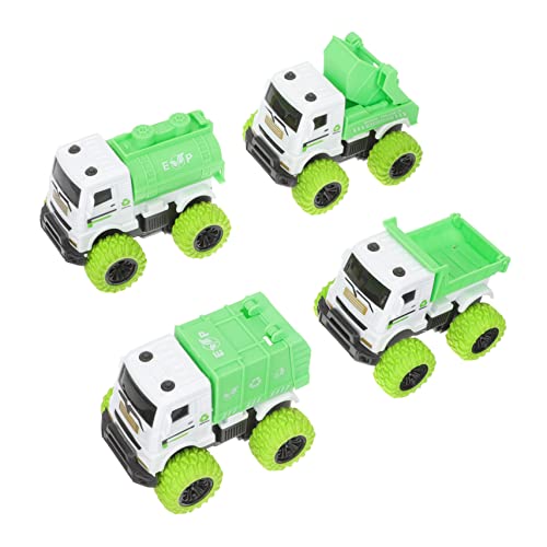 NAMOARLY 4 Stück Teiliges Friktions Müllwagen Spielzeugset für Kompakte Robustes Modell Fördert Feinmotorik Handliches Sanitation Truck Car Modell Pädagogisches Fahrzeugspielzeug für von NAMOARLY