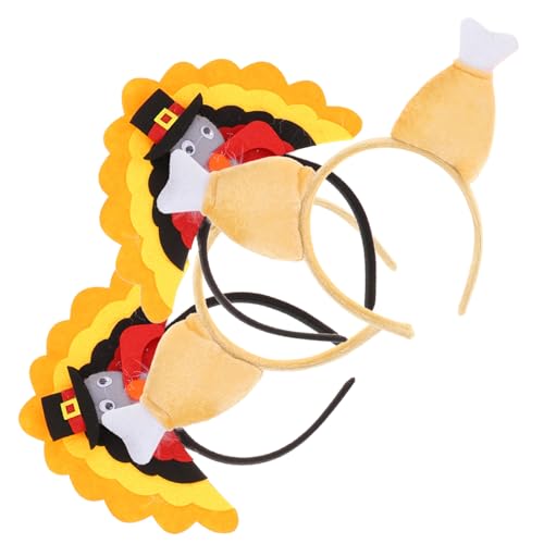 NAMOARLY 4 Stück Truthahnhaarband pieces erntedankfest Gelb Thanksgiving-Stirnband Haarband für Party. Truthahnhaar Haargummis Thanksgiving-Haarband Thanksgiving-Haarreifen lustig Kleidung von NAMOARLY