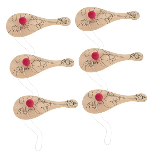 NAMOARLY 6 Stück Teiliges DIY Handbemaltes Holz Paddelball Set für Kreatives für Malen Graffiti und Familienaktivitäten für Schulprojekte und Bastelideen von NAMOARLY