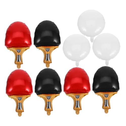 NAMOARLY 9 Stück Teiliges Tischtennis Deko mit Wiederverwendbaren Folienballons Inklusive Roten und Schwarzen Schlägern Sowie Weißen Bällen Schnelle Befüllung für Sportpartys Geburtstage von NAMOARLY