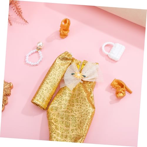 NAMOARLY Elegantes Puppenkleid mit Meerjungfrau Abendkleid Glitzerndem Handtasche Halskette und High Heels Miniatur Kleidung für Plüschpuppen Kreatives Anziehspielzeug von NAMOARLY