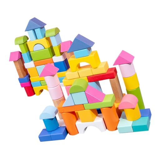 NAMOARLY 100 Stück Holzbausteine ​​– Lernspielzeug Für Kleinkinder – Pädagogisches Konstruktionsspielzeug Mit Geometrischen Formen von NAMOARLY