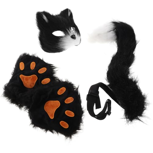 NAMOARLY Graue Fuchs Halbmaske Für Cosplay Und Karneval Tiermaske Mit Grauem Fuchsschwanz Und Plüschhandschuhen Für Halloween Maskerade Und Kostümpartys von NAMOARLY