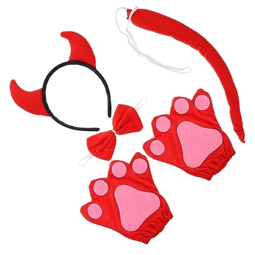 NAMOARLY Halloween Kuhhörner Haarreif Set Cosplay Tierkostüm mit Schwarzem und Horn Dekorative Handschuhe Weiches Material Bequem für Kostümpartys Bühnenauftritte und Fotorequisiten von NAMOARLY