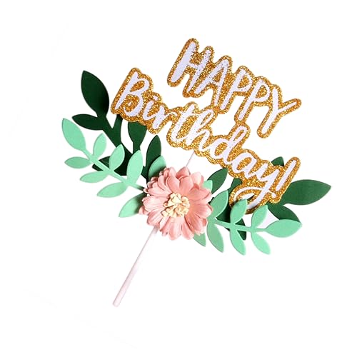 NAMOARLY 4stücke Happy Birthday Cake Topper Mit Blumen Und Blätterdesign Einzigartige Torten-dekoration Für Geburtstagsfeiern Wiederverwendbar Und Einfach Zu Verwenden von NAMOARLY