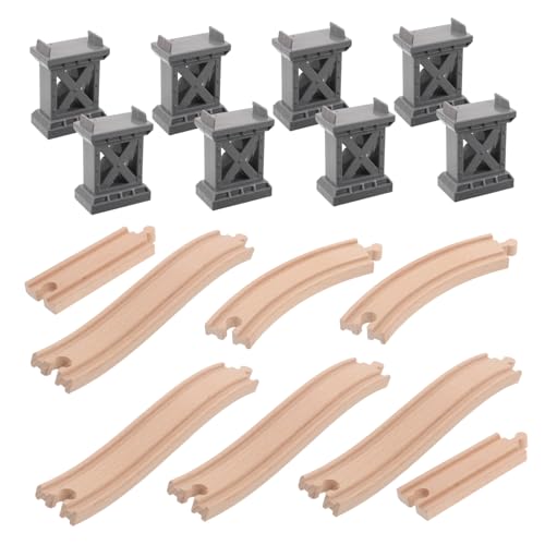 NAMOARLY Holz Eisenbahn Zubehör mit Brückenpfeilern und Aufsteigenden Gebogenen Schienen Kreatives Spielset für Fördert Räumliche Vorstellungskraft und Familieninteraktion von NAMOARLY