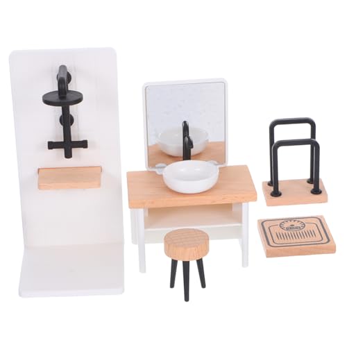 NAMOARLY Maßstab Puppenhaus Badezimmer mit Waschbecken Duschraum Hocker und Handtuchhalter für Kreative DIY Badezimmerdekoration von NAMOARLY