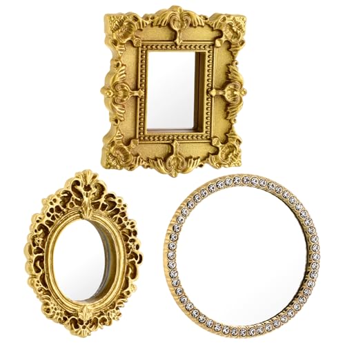 NAMOARLY Mini Vintage Spiegel Für Puppenhaus Goldene Quadratische Diamanten Verzierte Miniaturspiegel DIY Mini Accessoires Für Kreative Spielwelten von NAMOARLY