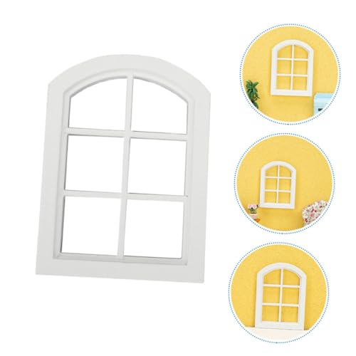 NAMOARLY Miniatur Puppenhaus Fenster Modell Weißer Runder Fach Fensterrahmen aus Holz Robust und Dekorativ Geeignet für DIY Miniaturhäuser und Puppenhaus Zubehör Realistisches Design von NAMOARLY