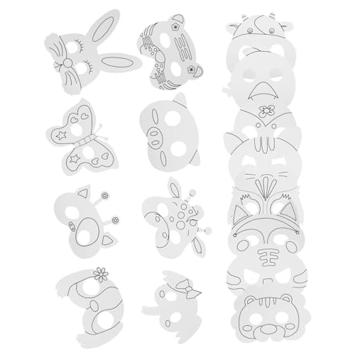 NAMOARLY Teiliges Set Blanko Tiermasken aus Papier zum Bemalen DIY Bastelset mit Niedlichen Tierformen Unbemalt für Halloween Karneval Partys und Kreative Familienaktivitäten von NAMOARLY