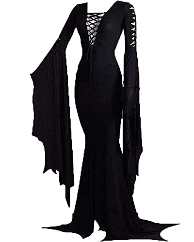 NANAMEEI Damen Kleider Halloween Kostüm Damen Lace Up Renaissance Zum Schnüren Mittelalter Retro Gothic Dress Schwarz XL von NANAMEEI