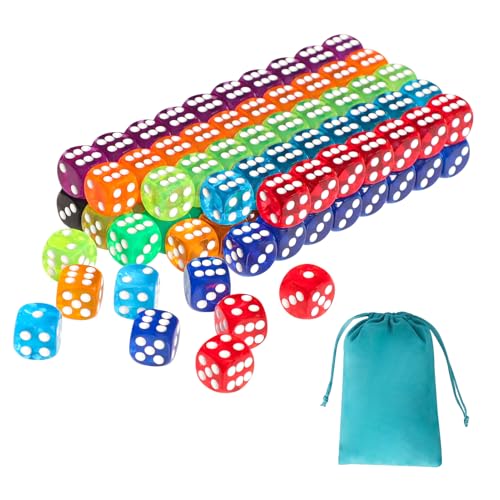 400-teiliges farbiges Würfel-Set, 16 mm, große Würfel in 10 durchscheinenden Farben mit 4 blauen Aufbewahrungsbeuteln mit Kordelzug, 6-seitige Würfel für Brettspiele von NANCIELO