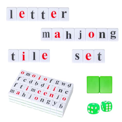 NANCIELO Mahjong Buchstaben-Fliesen-Set mit 2 leeren Ersatzteilen und Würfeln, 108 Mahjong-Fliesen (grün) von NANCIELO