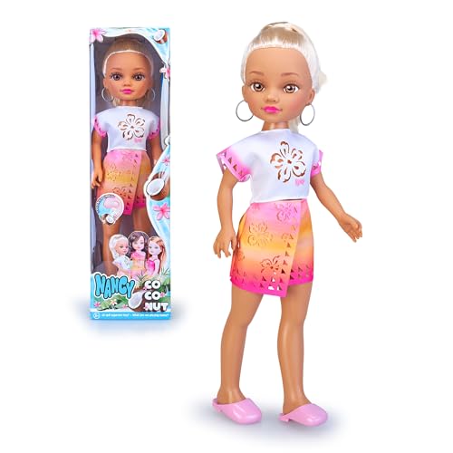 NANCY Coconut Blonde, Puppe im Sommeroutfit, Blonde mit braunen Augen und dunkler Haut, mit echtem Kokosnussduft, ab 3 Jahren, Famosa (NAC88100) von NANCY