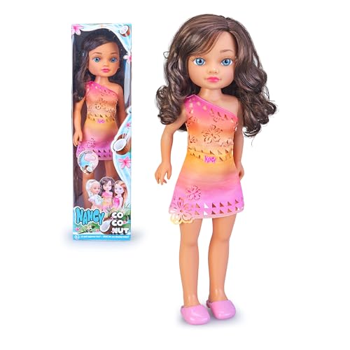 NANCY Coconut Brunette, Puppe im Sommeroutfit, Brünett mit blauen Augen, mit echtem Kokosnussduft, ab 3 Jahren, Famosa (NAC88200) von NANCY