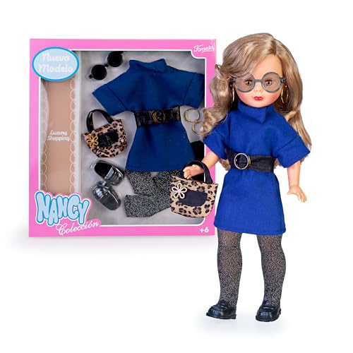 Nancy Luxus-Shopping-Kollektion, neues Modell für Puppen,, bestehend aus einem elektrischen blauen Kleid und schwarzen Strumpfhosen, 4 Zubehörteile, berühmt (NAL17000) von NANCY