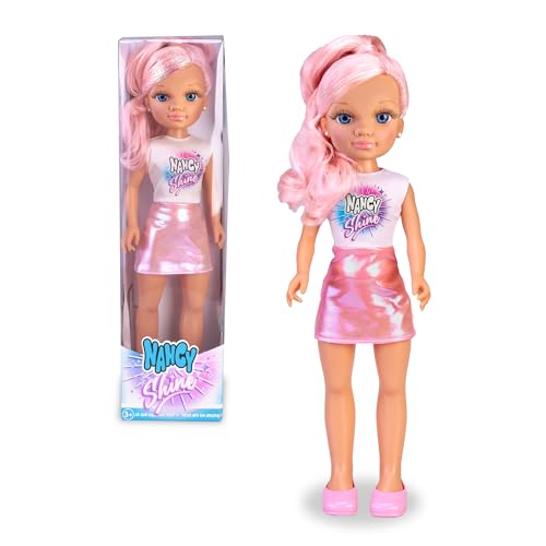 Nancy Shine – Rosa, Puppe mit Langen Haaren mit rosa metallischen Strähnen, rosa Metallic-Kleid und weißem Oberteil und passenden rosa Schuhen, 3 Jahre, Famosa (NAC70210) von NANCY