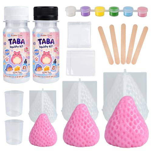 Taba Squishy Kit – DIY Squishy Pack für Squishy Maker zum Selbermachen Ihrer eigenen Squishies – Silikon-Gel mit 3 Erdbeerformen von NANSIKE