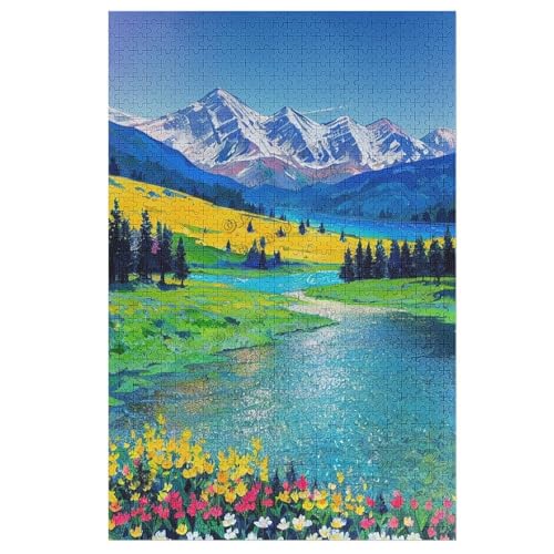 1000 Stück Berge Park Bach Ölgemälde Landschaft Puzzle Holzpuzzles für Erwachsene Familie Wanddekoration für Schlafzimmer Wohnzimmer Küche Badezimmer Holz Wandkunst von NANVIER