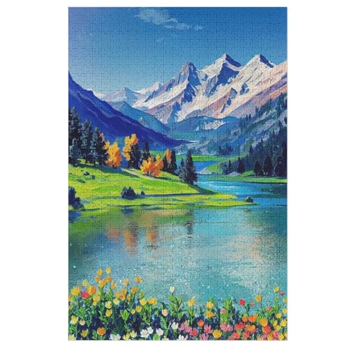 1000 Teile Puzzle für Erwachsene und Familien, herausforderndes Puzzle perfekt für Spieleabende, moderne Wohnkultur für Schlafzimmer, Küche, Wanddekoration, Berge, Park, Bach, Ölgemälde, Landschaft von NANVIER