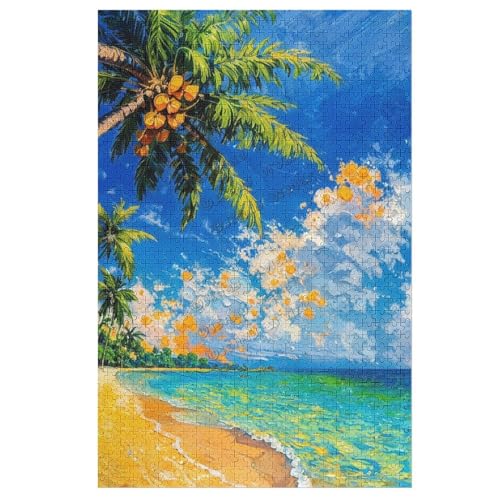 1000 Teile Puzzle für Erwachsene und Familien - Leuchtturm Palme Strand Landschaft Puzzle Jedes Stück Einzigartige Natur Jigsaw Puzzles für Geburtstag Weihnachten von NANVIER