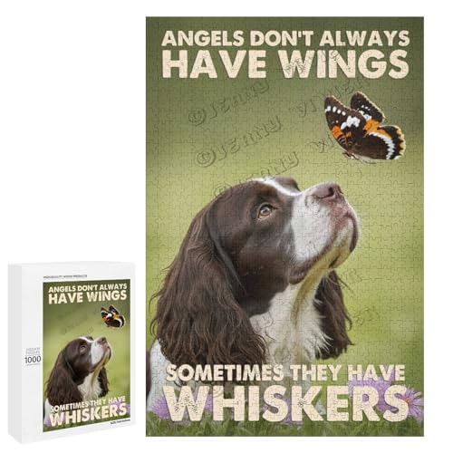 1000-teiliges Puzzle für Erwachsene – Holzpuzzles – Englischer Springer-Spaniel-Hund – Illustration – ideal für eine gute Zeit mit geliebten Menschen, personalisierbar von NANVIER