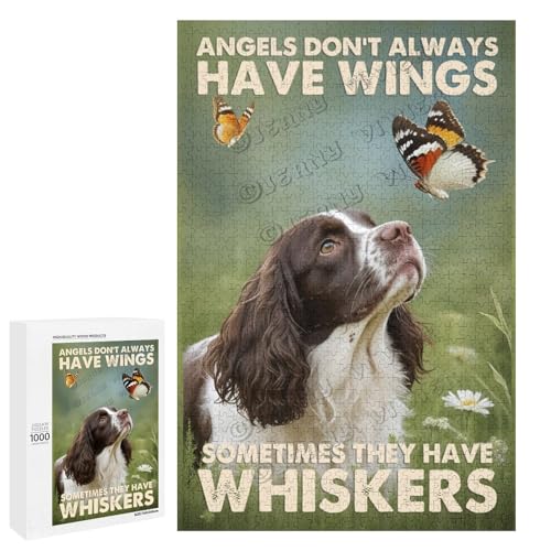 1000-teiliges Puzzle für Erwachsene – Holzpuzzles – Englischer Springer-Spaniel-Hunde-Thema – ideal für gemütliche Nächte, personalisierbar von NANVIER