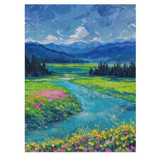 500 Teile Puzzle für Erwachsene – Berge Park Bach Ölgemälde Landschaft – Entspannendes Puzzle mit einzigartigen Präzisions-Pass-Teilen – Fertige Größe 55,1 x 40,9 cm von NANVIER