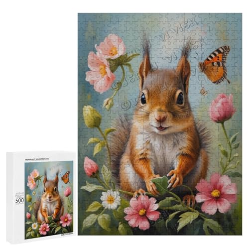 Baby-Eichhörnchen mit Blumen-Ölgemälde, 500-teiliges Puzzle, angenehm für Erwachsene und Eichhörnchen-Liebhaber, Holz, personalisierbar Baby-Eichhörnchen mit Blumen-Ölgemälde, 500-teiliges Puzzle, angenehm für Erwachsene und Eichhörnchen-Liebhaber, Holz, personalisierbar von NANVIER