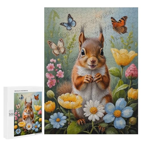 Baby-Eichhörnchen mit Blumen-Ölgemälde, 500-teiliges Puzzle für Erwachsene, perfekt für Entspannung und Genuss, Holz, personalisierbar Baby-Eichhörnchen mit Blumen-Ölgemälde, 500-teiliges Puzzle für Erwachsene, perfekt für Entspannung und Genuss, Holz, personalisierbar von NANVIER