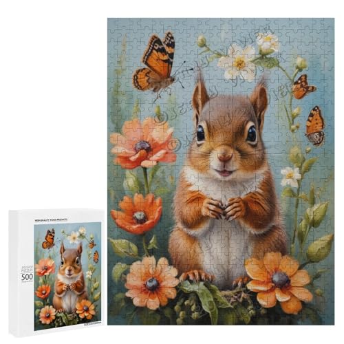 Baby-Eichhörnchen mit Blumen-Ölgemälde, 500-teiliges Puzzle für Erwachsene, perfekt für Entspannung und Genuss, Holz, personalisierbar Baby-Eichhörnchen mit Blumen-Ölgemälde, 500-teiliges Puzzle für Erwachsene, perfekt für Entspannung und Genuss, Holz, personalisierbar von NANVIER