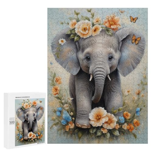 Baby-Elefant mit Blume, Ölgemälde, 500 Stück, Puzzle für Erwachsene, Puzzle für Elefantenliebhaber zum Genießen und Entspannen, Geschenk für Weihnachten, Holz, personalisierbar Baby-Elefant mit Blume, Ölgemälde, 500 Stück, Puzzle für Erwachsene, Puzzle für Elefantenliebhaber zum Genießen und Entspannen, Geschenk für Weihnachten, Holz, personalisierbar von NANVIER