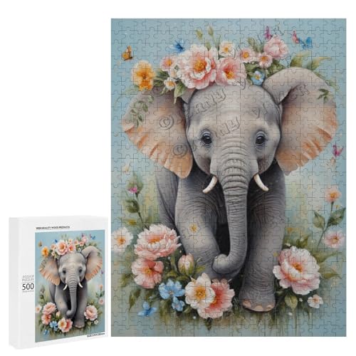 Baby-Elefant mit Blume, Ölgemälde, 500-teiliges Puzzle für Erwachsene, Puzzle für Entspannung und Genuss, Holz, personalisierbar Baby-Elefant mit Blume, Ölgemälde, 500-teiliges Puzzle für Erwachsene, Puzzle für Entspannung und Genuss, Holz, personalisierbar von NANVIER