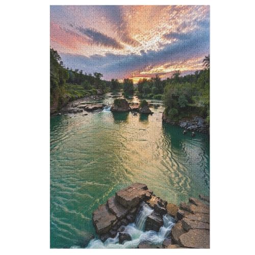 Berge Park River Creek Stream Landschaft Puzzle Puzzle 1000 Teile für Erwachsene Landschaft Puzzles ein pädagogisches und lustiges Spiel für Ältere Kinder Familie und Freunde von NANVIER