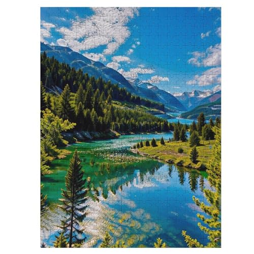 Berge Wasserfall Wasserfluss Bach Bach Landschaft Puzzle Puzzle 500 Teile für Erwachsene Landschaft Puzzles ein pädagogisches und lustiges Spiel für Ältere Kinder Familie und Freunde von NANVIER