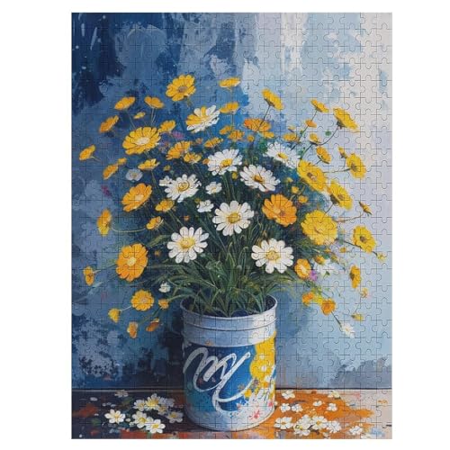 Blumenpuzzle 500 Teile Puzzles für Erwachsene - Weiße Gänseblümchen Blume Klassische Ölgemälde Holzpuzzle für Familienaktivitäten Spiele, Jigsaw Puzzles 500 Teile für Erwachsene von NANVIER