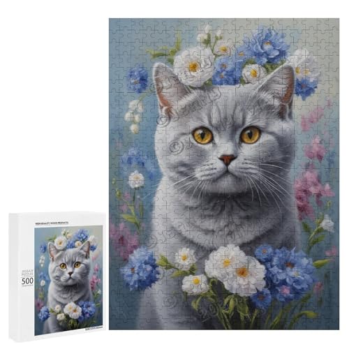 Britische Kurzhaar-Katze mit Blume, Ölgemälde, 500-teiliges Puzzle für Erwachsene, Puzzle mit verspielten Hundebegleitern, Holz, personalisierbar Britische Kurzhaar-Katze mit Blume, Ölgemälde, 500-teiliges Puzzle für Erwachsene, Puzzle mit verspielten Hundebegleitern, Holz, personalisierbar von NANVIER