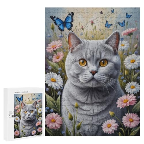 Britische Kurzhaar-Katze mit Blume, Ölgemälde, 500-teiliges Puzzle für Erwachsene, ansprechendes Puzzle mit geliebter Katzenrasse, Holz, personalisierbar Britische Kurzhaar-Katze mit Blume, Ölgemälde, 500-teiliges Puzzle für Erwachsene, ansprechendes Puzzle mit geliebter Katzenrasse, Holz, personalisierbar von NANVIER