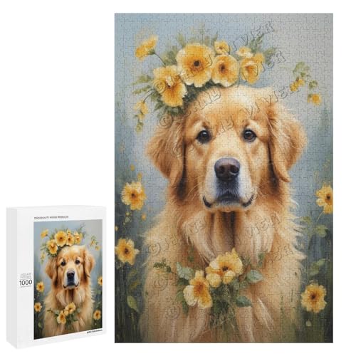 Golden Retriever mit Blumen-Ölgemälde, 500-teiliges Puzzle für Erwachsene, Puzzle für Genuss, Holz, personalisierbar Golden Retriever mit Blumen-Ölgemälde, 500-teiliges Puzzle für Erwachsene, Puzzle für Genuss, Holz, personalisierbar von NANVIER