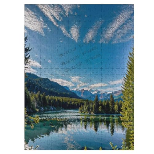 Landscape Hill River Sky 500 Teile Holzpuzzle, Spaß und Herausforderung Puzzle Natur Holzpuzzles für Erwachsene mit einzigartigen Teilen, Geeignete Familie Freunde von NANVIER