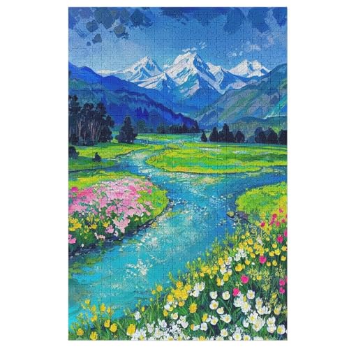 Landschaft Puzzles für Erwachsene 1000 Teile, Natur Puzzle mit Bergen Park Bach Ölgemälde Landschaft, Holzpuzzle Moderne Wohnkultur für Schlafzimmer Küche Wanddekoration von NANVIER