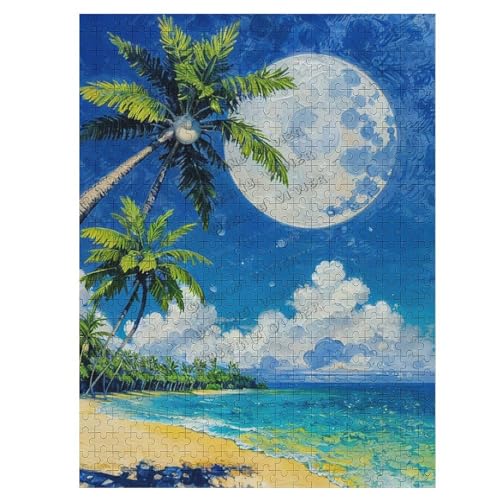 Landschaft Sommerpalme Schöne Strandszenen 500 Teile Holzpuzzle Spaß und Herausforderung Puzzle Strand Holzpuzzles für Erwachsene Mit Einzigartigen Teilen, Geeignet Familie Freunde von NANVIER