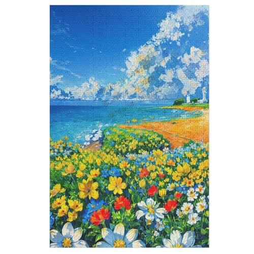 Natur Puzzle für Erwachsene 1000 Teile, Landschaft Ozean Leuchtturm Sommer Strand Puzzle Szene, Holzpuzzle Szenische Herausforderung Puzzle für Erwachsene und Familien von NANVIER