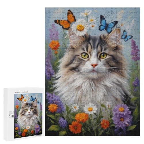Norwegische Waldkatze mit Blume, Ölgemälde, 500-teiliges Puzzle für Erwachsene, ansprechendes Puzzle mit geliebter Katzenrasse, Holz, personalisierbar Norwegische Waldkatze mit Blume, Ölgemälde, 500-teiliges Puzzle für Erwachsene, ansprechendes Puzzle mit geliebter Katzenrasse, Holz, personalisierbar von NANVIER